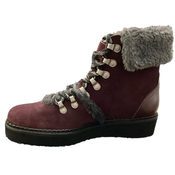 Very Volatile Women’s Size 7.5 Burgundy Leather Fur Hiking Boots. LSH183 - Picture 2 of 8